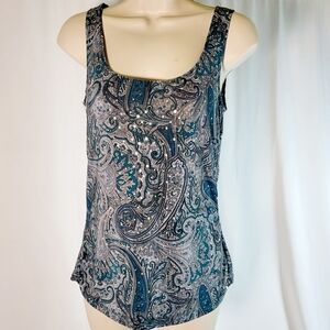 Beechers Brook Stretch Tank Top Women’s Medium Paisley Blue/Gray